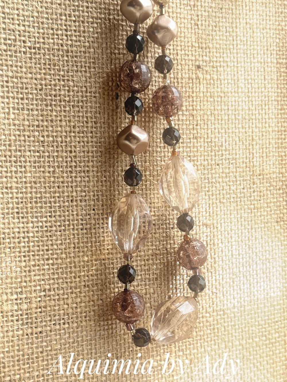 CHUNKY Champagne and dark brown smoky quartz Faceted Beaded choker Necklace